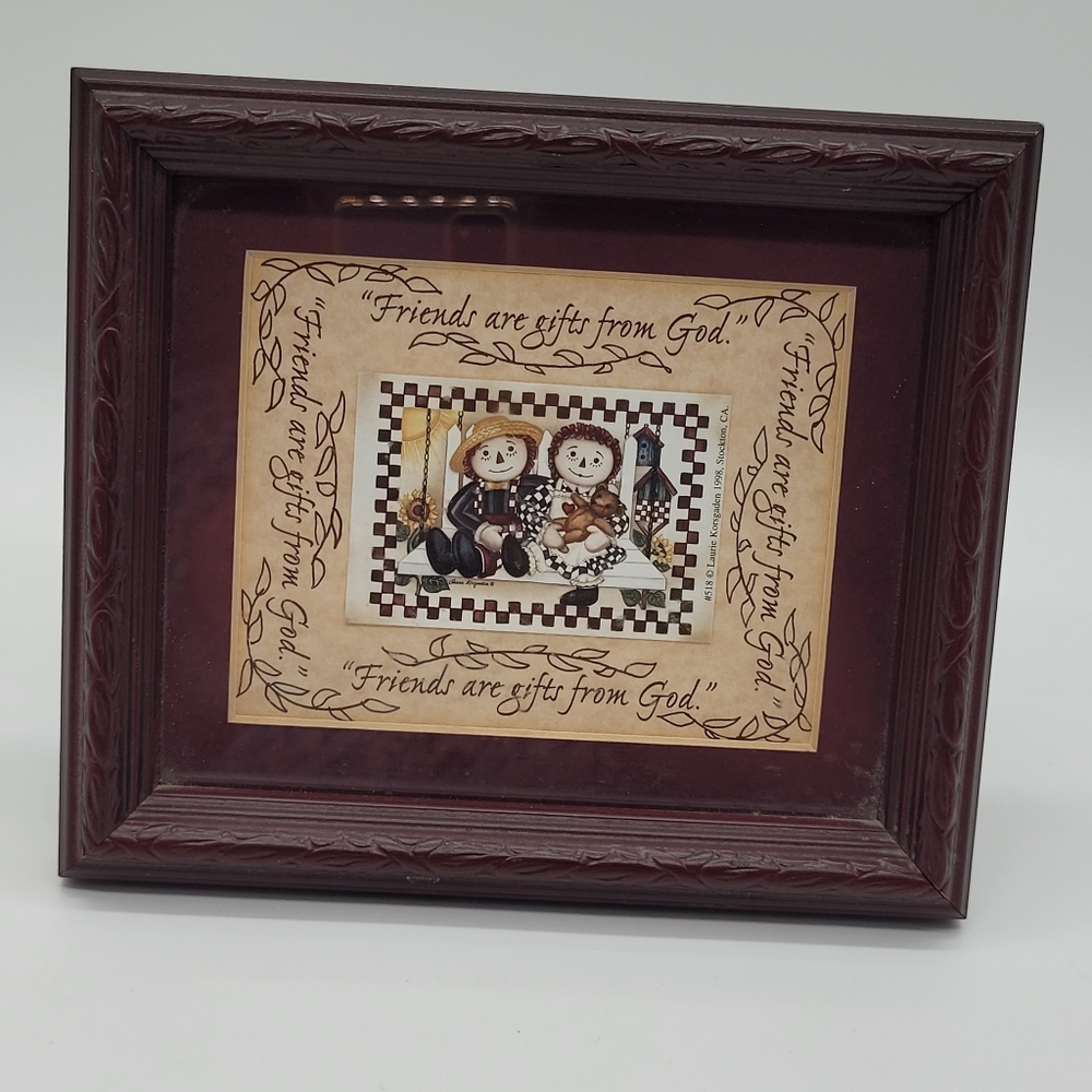 Raggedy Anne and Andy Doll Framed Picture Country Folk Art Frame is  7X6…